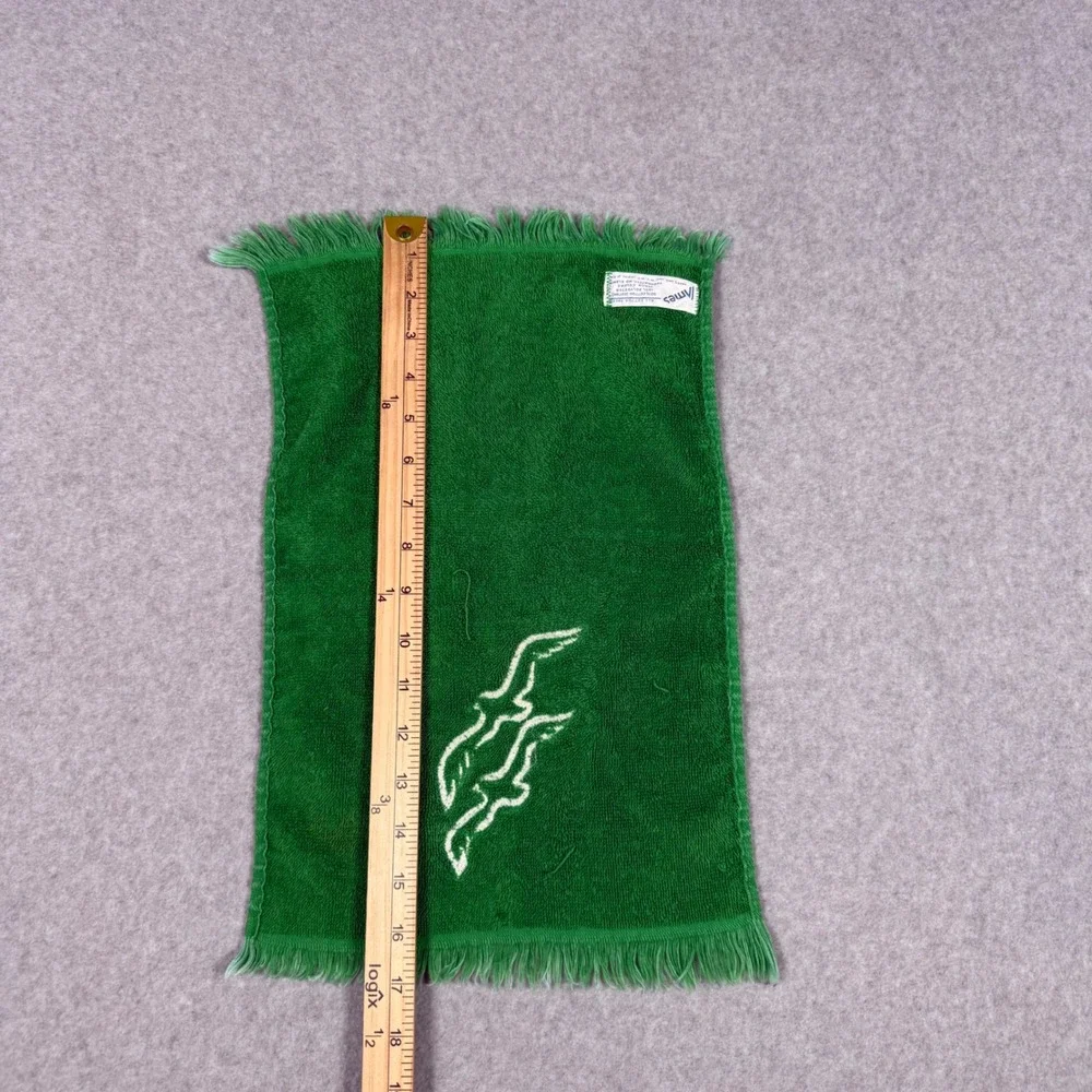 Vintage 70s Ames Green Hand Towel Embroidered Seagulls Fringed USA Made